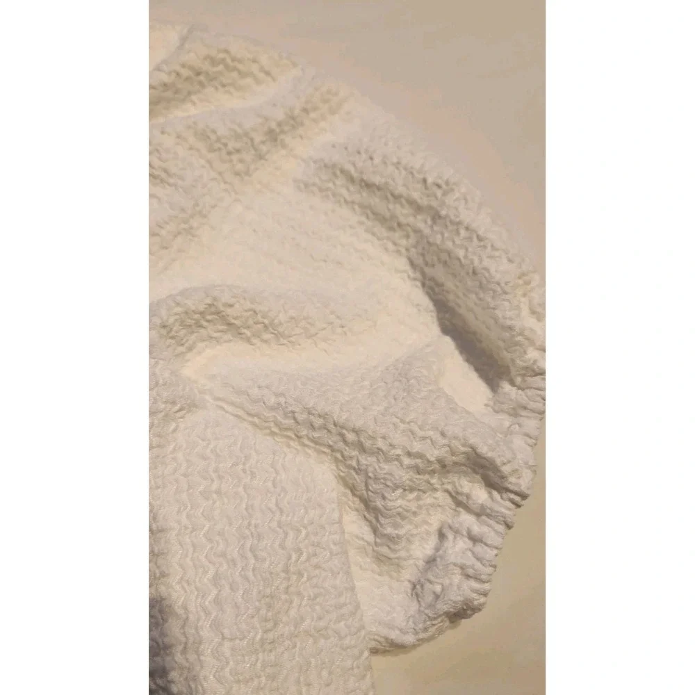 LOFT Women's Square Neck Tie Front White Puff Sleeve Top Size M